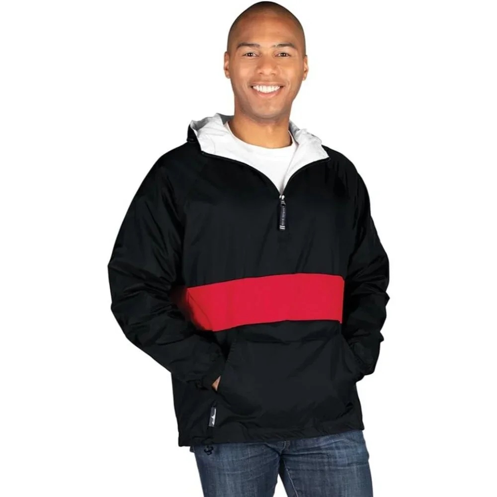 Unisex Classic Striped Pullover, Men's & Women's Water-Resistant Windbreake